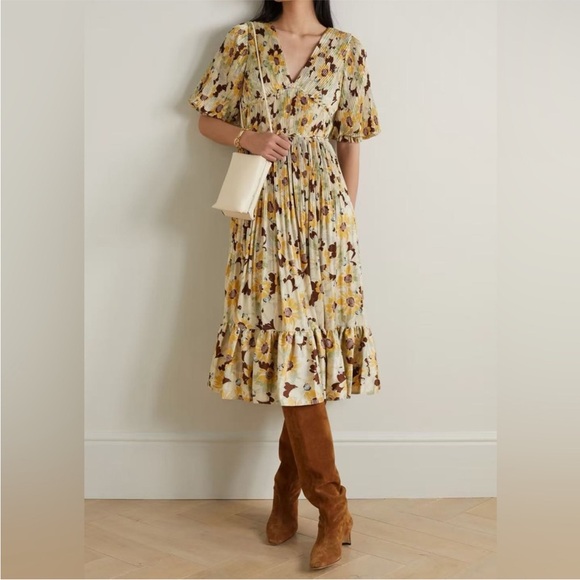 NEW Polo Ralph Lauren Plisse Crinkle Silk Braided Floral Ltiti Puff Sleeve Dress - Picture 6 of 14